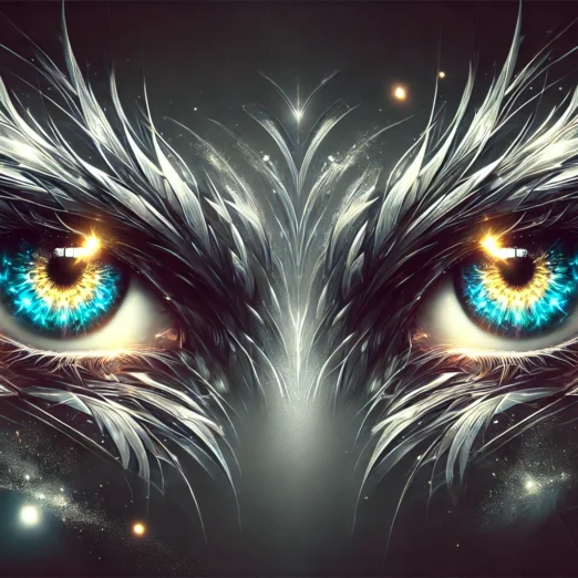 DALL·E 2025-02-20 14.34.09 - A close-up of sharp, intense, glowing eyes with a fantasy-inspired aesthetic. The eyes have a piercing gaze with vibrant hues of blue, silver, and gol